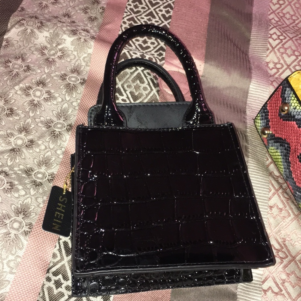 Black leather skin mini tote purse